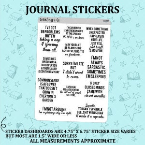 Sarcastic, Funny Quote Planner Stickers, Inspirational Quotes