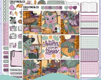 Dragon Harvest Autumn Reading Challenge Vertical Weekly Planner Sticker Kit  - BK663