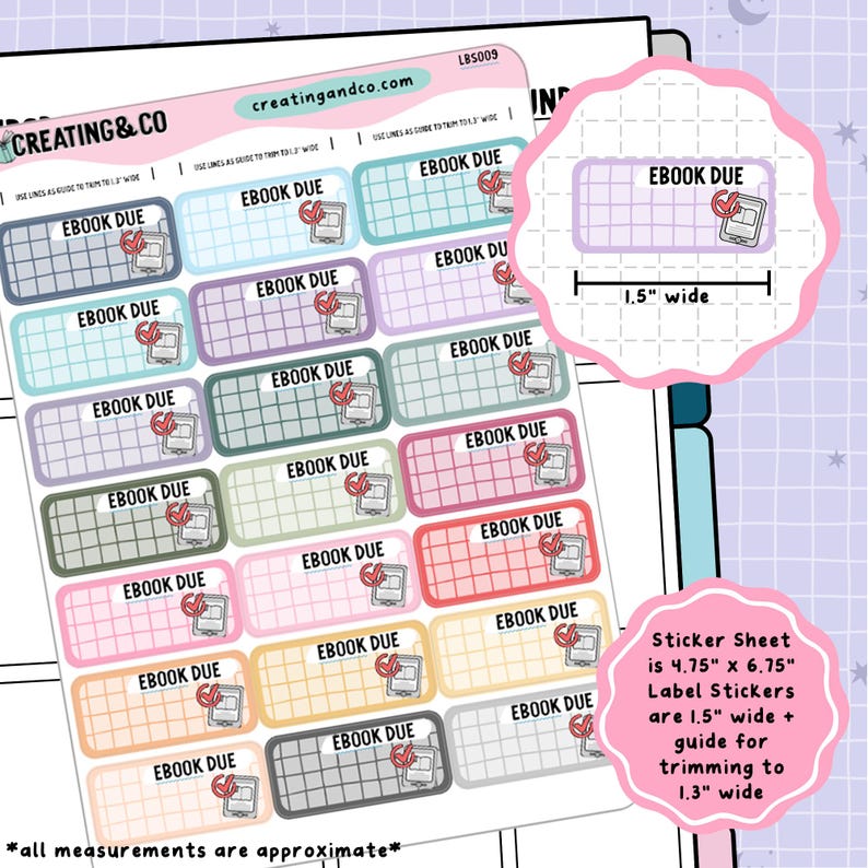 Ebook Due Label Functional Sticker Sheet - LBS009 - Etsy