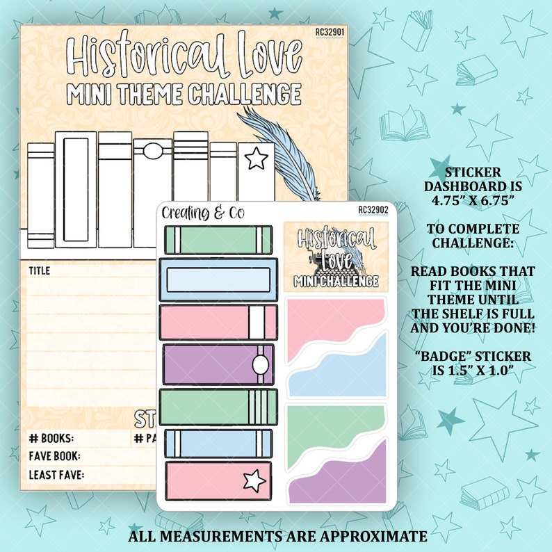Historical Romance Mini Theme Reading Challenge Dashboard and Sticker Trackers RC329 image 1