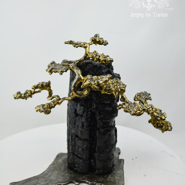 Gold Metal Bonsai Tree Sculpture Etsy