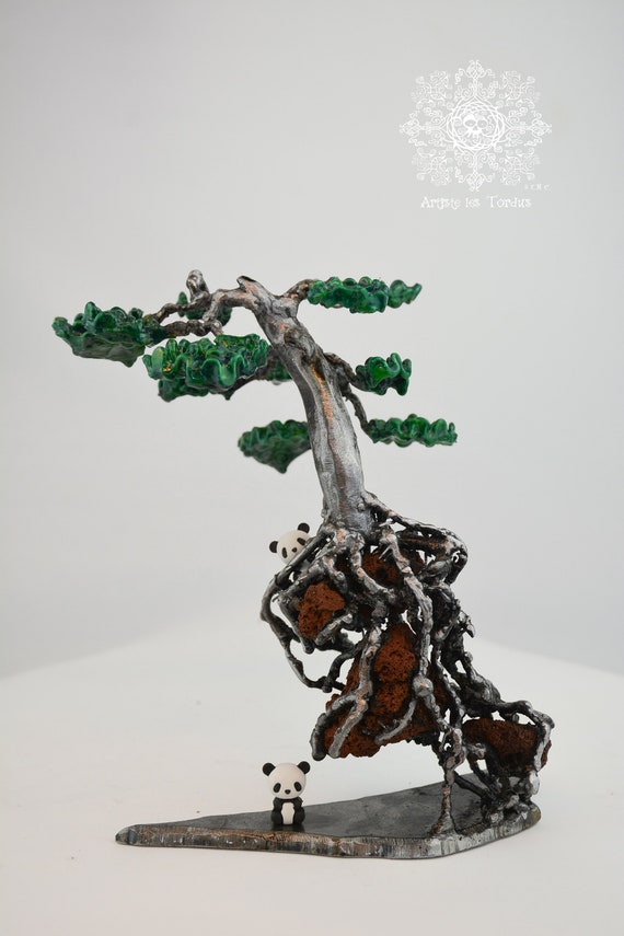 Welded metal sculpture Japanese Bonsai conifer  nippon Evergreen