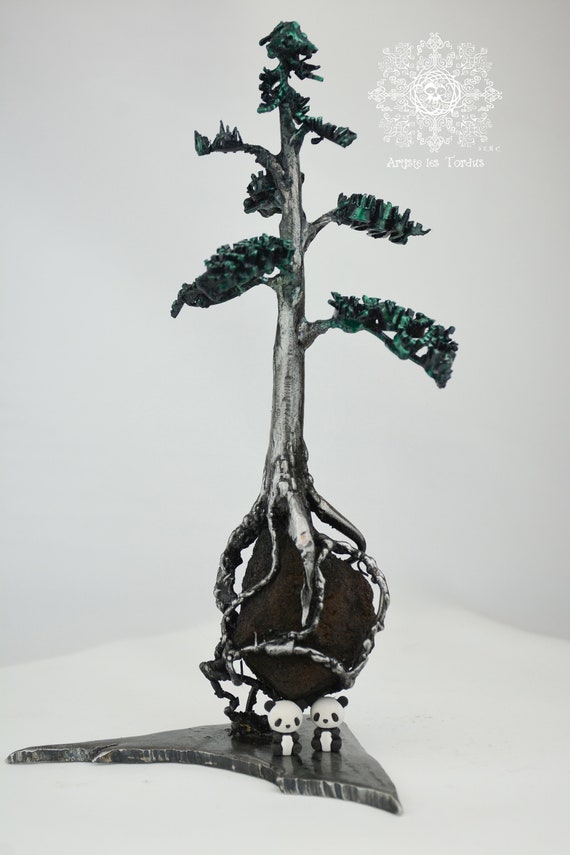 Welded metal sculpture Japanese Bonsai conifer chokkan