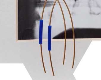 Brincos azuis / Minimalista / Prata de lei folheada a ouro - Boucles d'oreilles minimalistas / placa de prata ou / bleu
