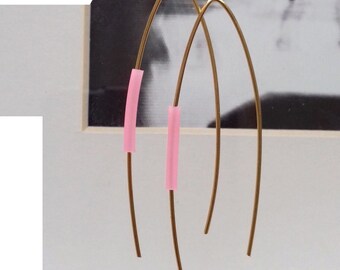 Brincos rosa / Minimalista / Prata de lei folheada a ouro - Boucles d'oreilles minimalistas / placa de prata ou / Rosa