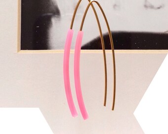 Brincos rosa / Minimalista / Prata de lei banhada a ouro - Boucles d'oreilles minimalistas placa de prata ou / Rosa