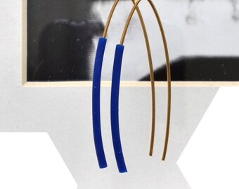 Brincos azuis / Minimalista / Prata esterlina banhada a ouro - Boucles d'oreilles minimalistas argent plaqué ou bleues