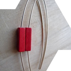 Very light and minimalist sterling silver earrings  - with red wooden tube.