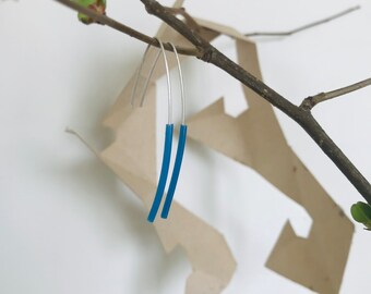 Boucles d'oreilles graphiques , minimales et légères - argent 925 - bleu ardoise