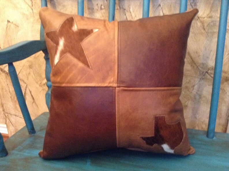 Leather Decorative Throw Pillow Western Pillow Texas Pillow Etsy