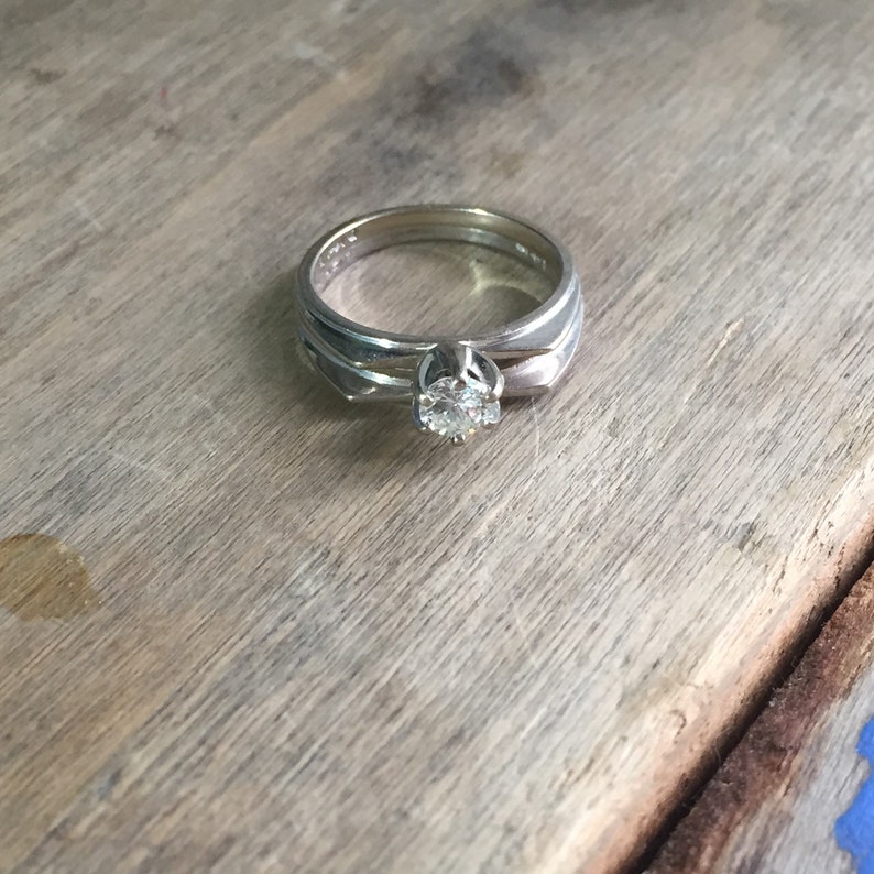 Midcentury Diamond 14K white gold diamond set stamped STARFIRE Etsy