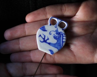 Porcelain Dragon Vase Brooch: Hand-Painted Chinese Zodiac Jewelry