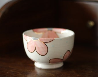 Flower Matcha Bowl 6 oz - Pink Floral Matcha Cup - Drinkware -  Chawan -  Latte and Cappucino Cup - Gift for Tea Lover person - Coffee Cup