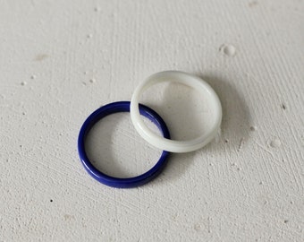 Set of 2 Porcelain Ring - Blue and White Minimalist Ring - Ceramic Wedding Ring - Valentine's Ring- Hypoallergenic Ring