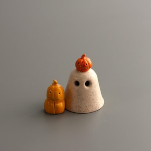 Handgjort Keramik Pumpa Spöke Set med 2 - Liten Halloweendekoration - Höstdekoration