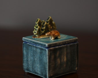 Ceramic Box with Great Bear Rainforest - Handmade ceramic Box with House - Ceramic Jewellery Box