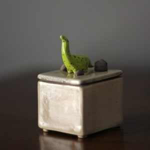 Ceramic Box with Dino Handmade ceramic Box with House Ceramic Jewellery Box image 2