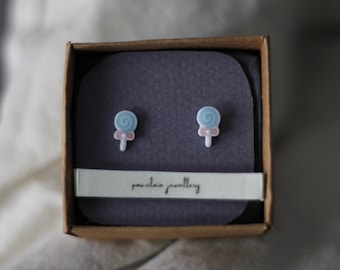 Minimalist Porcelain Lollipop Earrings: Candy Stud Earrings