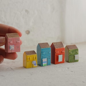 Set of 5 Burano Houses - Miniature - House - Tiny Small House - Handmade Ceramic Burano House - Italy