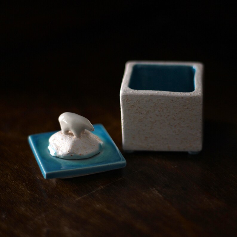 Ceramic Box with Polar Bear Handmade ceramic Box with House Ceramic Jewellery Box image 6
