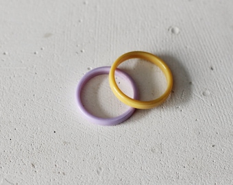 Set of 2 Porcelain Ring - Lilac and Yellow Minimalist Ring - Ceramic Wedding Ring - Valentine's Ring- Hypoallergenic Ring
