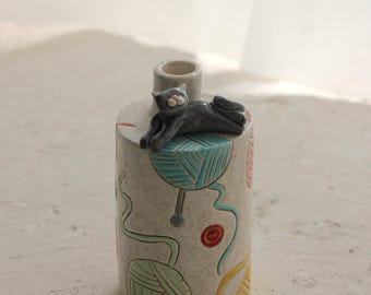 Naughty Cat Flower Pot Vase,  Cat Sculpture, Cute Ceramic Flower Pot, Animal Vase, Cat Lover Gift