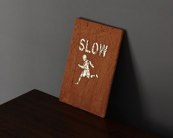 Handmade Ceramic 'Slow' Sign - Gold Luster Wall Decor