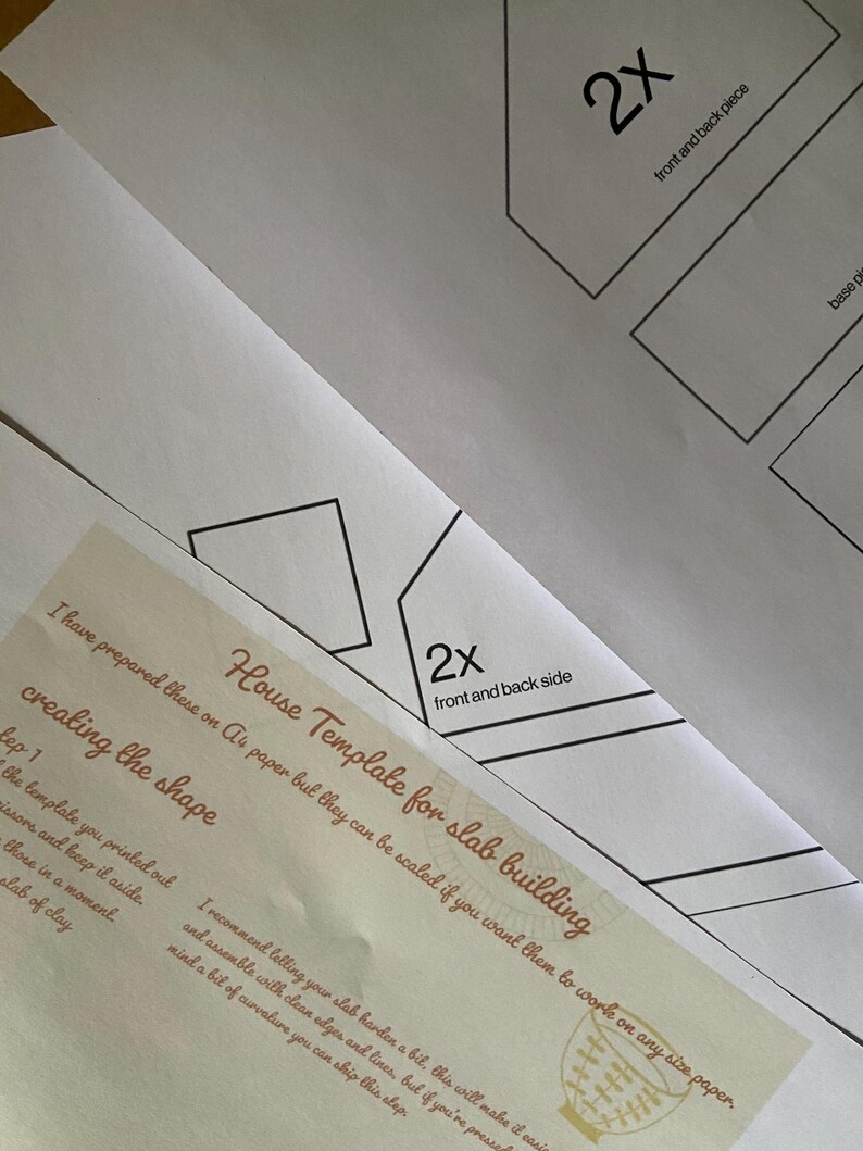 May include: A printable template for building a slab house. The template includes instructions for creating the shape and assembling the pieces. The text on the template reads "House Template for Slab Building".