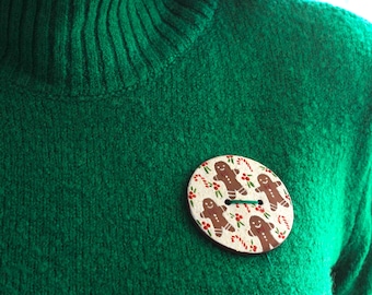 Gingerbread Ceramic Coat Buttons: Winter Holiday Set of 2