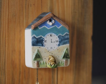 Ceramic Cockoo Clock  - Miniature Cockoo Clock - Tiny Small House - Handmade Ceramic House - Cockoo Clock