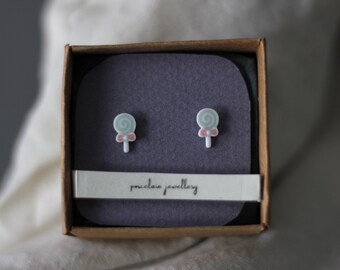 Minimalist Porcelain Lollipop Stud Earrings: Candy Jewelry