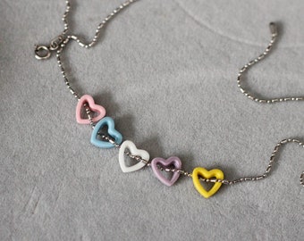 Set of 5 Porcelain Charm - Five Colors Minimalist Charm - Ceramic Heart Charm - Valentine's Gift - Hypoallergenic Charm