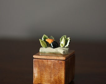 Ceramic Box with Tropical Rainforest Toucan - Handmade ceramic Box with House - Ceramic Jewellery Box