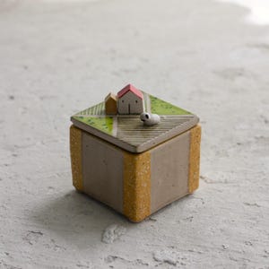 Ceramic Box with Farm House with Sheep  - Handmade ceramic Box with House - Ceramic Jewellery Box