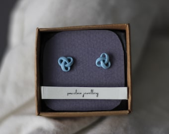 Minimalist Porcelain Trinity Knot Stud Earrings