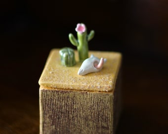 Ceramic Box with Desert Story - Handmade ceramic Box with House - Ceramic Jewellery Box