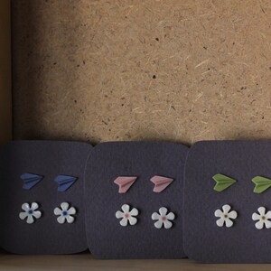 Set of 2 Minimalist Porcelain  Stud Earrings - Paperplane Earrings - Porcelain Earring - Porcelain Jewelry