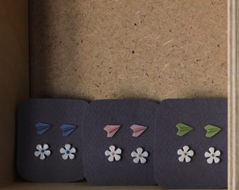 Minimalist Porcelain Stud Earrings: Paper Airplane Jewelry (Set of 2)