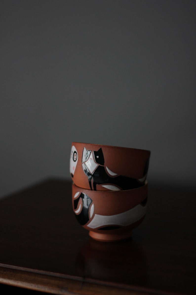Cat & Dog Terracotta Cup Animal Matcha Bowl 6 oz Coffee Cup Chawan Latte and Cappucino Cup Gift for Coffee Lover person image 10