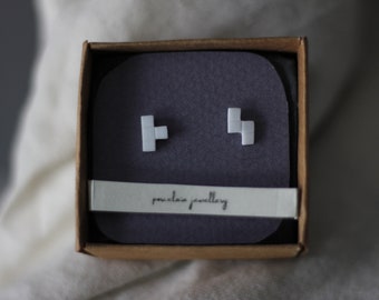 Minimalist Porcelain Tetris Stud Earrings: Handmade Jewelry