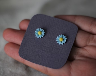 Minimalist Porcelain Daisy Stud Earrings: Blue Floral Jewelry