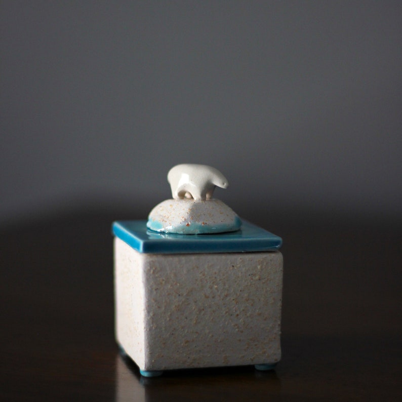 Ceramic Box with Polar Bear Handmade ceramic Box with House Ceramic Jewellery Box image 1