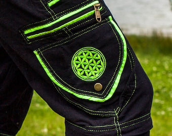 Flower of Life Pants - 2 in 1 pants - 9 pockets custom size handmade sacred geometry clamdiggers comfortable and heat adjustive