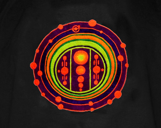 Galactic Starsign crop circle T-Shirt blacklight handmade embroidery no print goa t-shirt