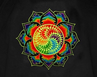 Milk Hill crop circle T-Shirt rainbow mandala blacklight handmade embroidery no print goa t-shirt