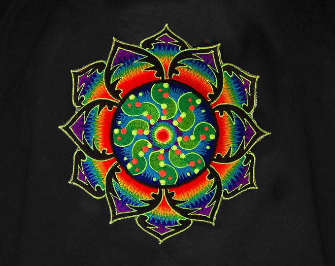Tidcombe crop circle T-Shirt rainbow mandala blacklight handmade embroidery no print goa t-shirt cropcircle sacred geometry art shirt