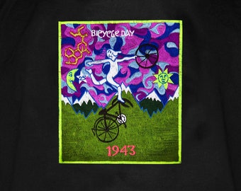 Pink Psycycle Day LSD T-Shirt Albert Hofmann Bicycle Day art handmade embroidery no print psychedelic goa tshirt hippie shirt