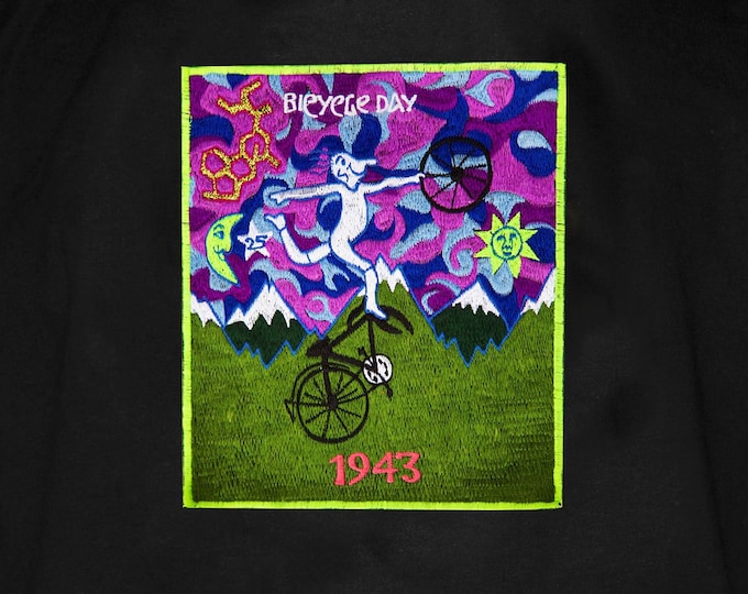 Pink Psycycle Day LSD T-Shirt Albert Hofmann Bicycle Day art handmade embroidery no print psychedelic goa tshirt hippie shirt