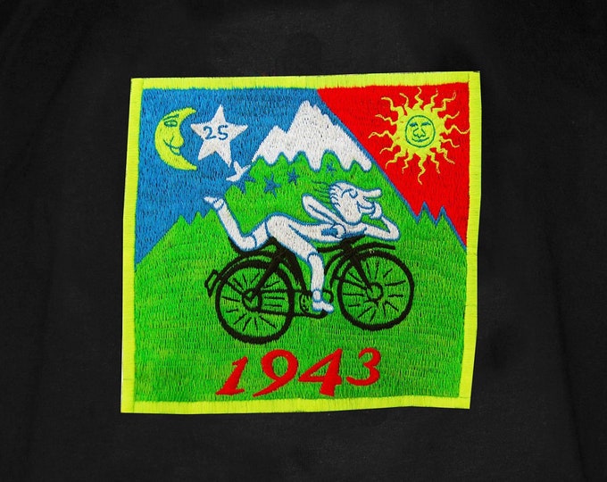 Original Bicycle Day T-Shirt LSD Albert Hofmann art handmade embroidery no print psychedelic goa tshirt hippie shirt