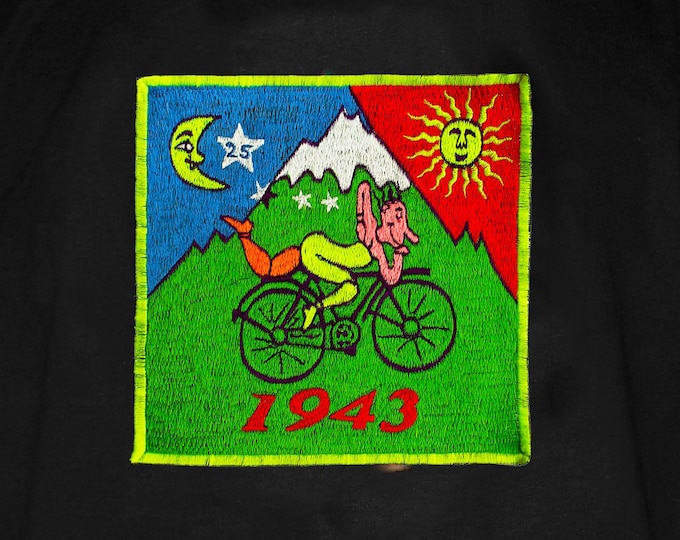 Bicycle LSD Hofmann T-Shirt blacklight handmade embroidery no print goa t-shirt